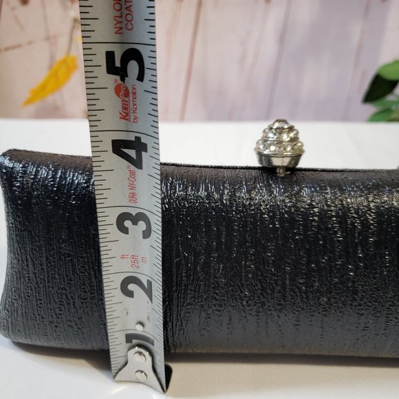 Kate Landry Black Textured Barrel Evening Mini Hand Bag Clutch Purse Chain - Picture 11 of 12